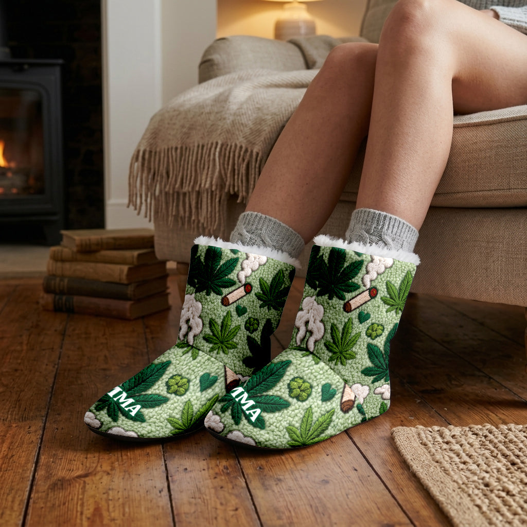 Stoner Gift - Personalized Weed Faux Fur Boot Slippers