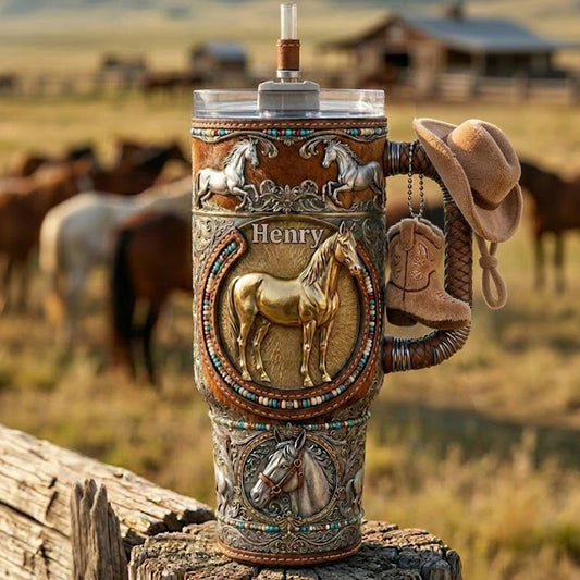 Love Horses - Personalized Horse Tumbler With Plush Charm