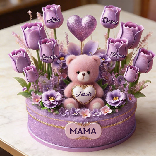 Mom Grandma Bear And Flowers - Personalized Mother Custom Shaped Acrylic Plaque