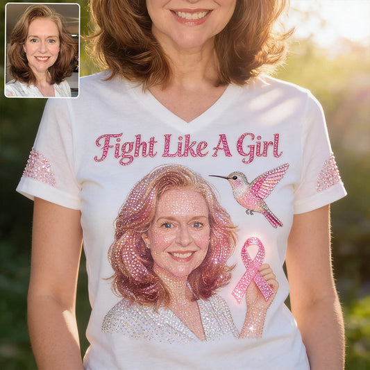 Strong Warriors - Personalized Breast Cancer Awareness Fully Printed V-Neck T-Shirt