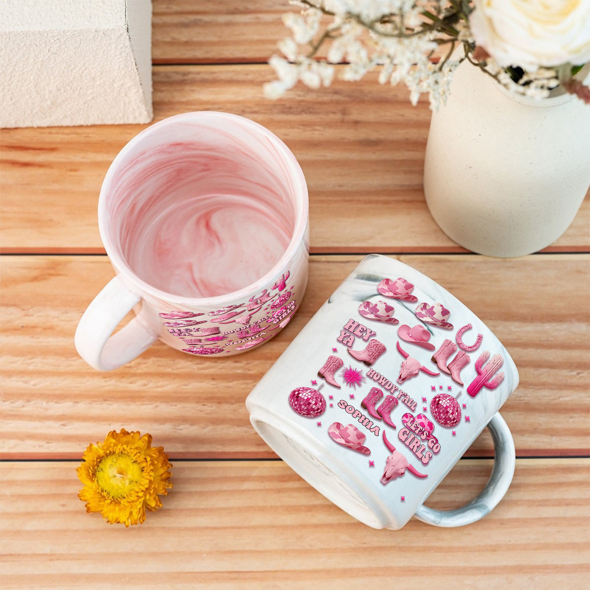 Pink Cowgirl - Personalized Cowgirl Marble Mug