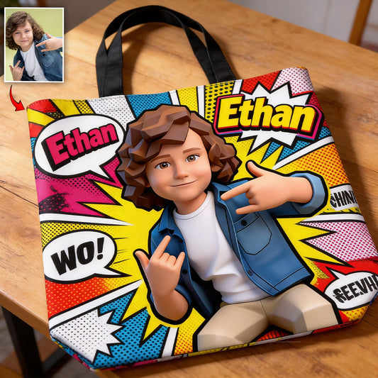 Popart Style Custom From Photo - Personalized Kid Tote Bag