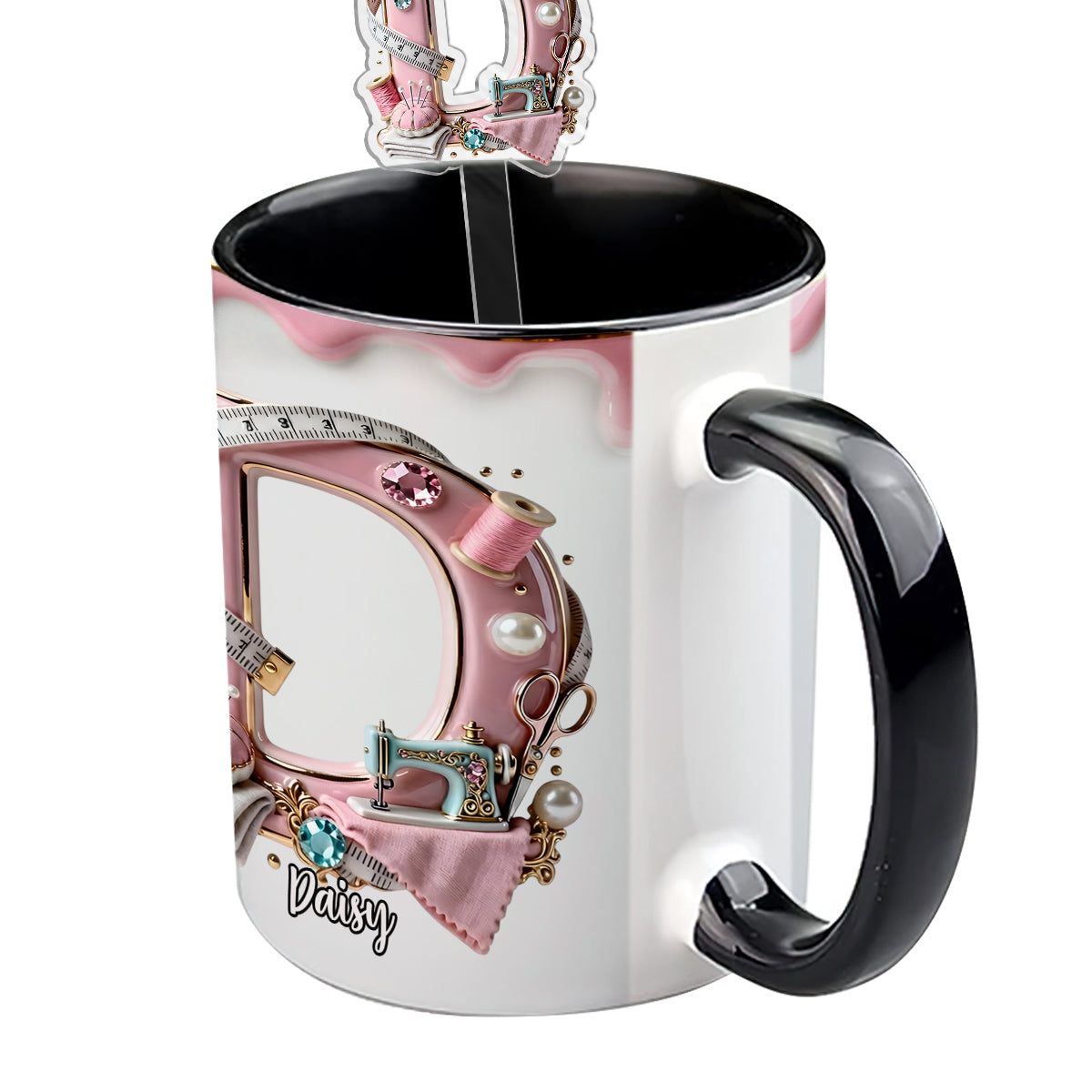 Love Sewing - Personalized Sewing Set Accent Mug with Acrylic Stirrers