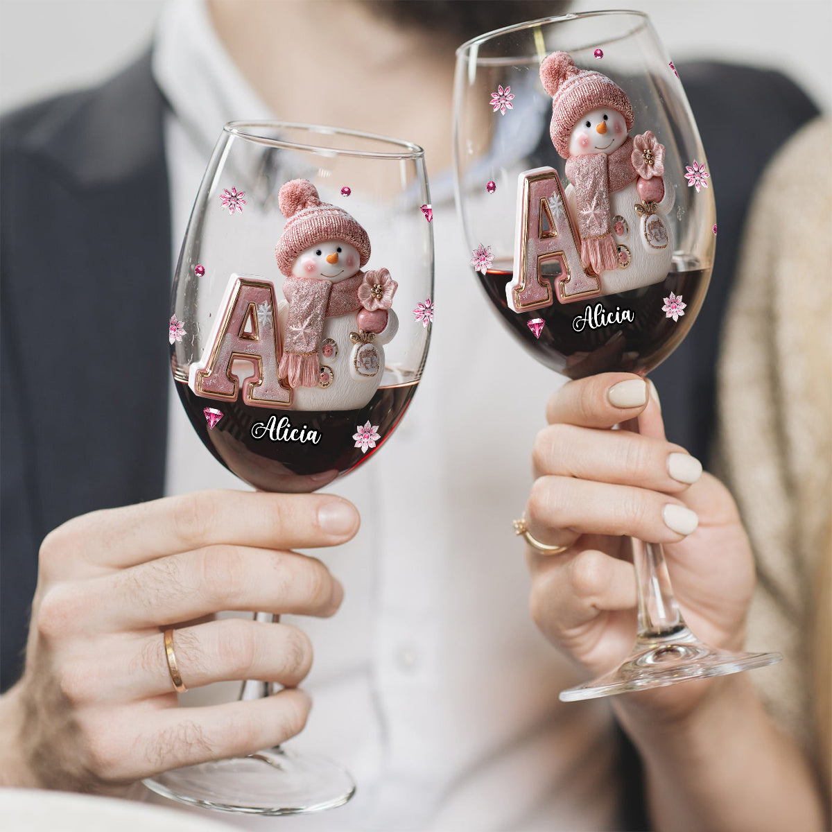 Merry Christmas - Personalized Family Wine Glass With Long Stem