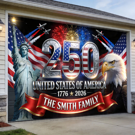 Outdoor Decor America 250th Anniversary - Personalized Independence Day/ 4th of July Garage Door Banner