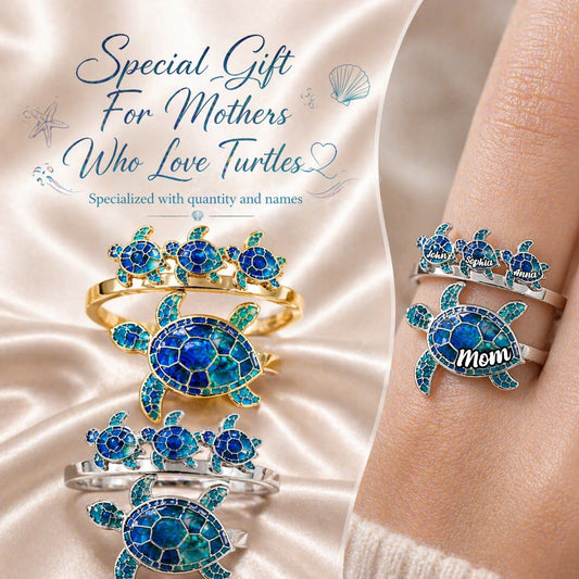 Mama Turtle - Personalized Mother Adjustable Shaped Ring