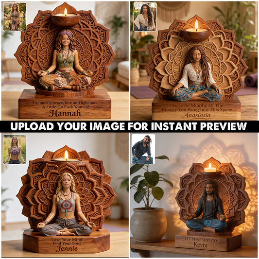 Namaste - Personalized Hippie Custom Shape Wooden Candle Holder