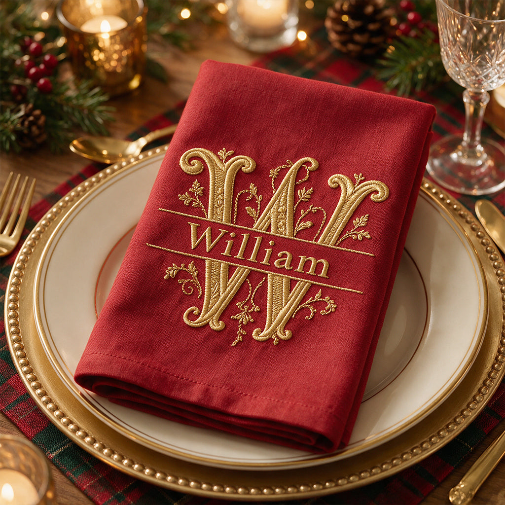 Initial Napkin - Christmas Gift - Home For The Holidays - Personalized Family Towel