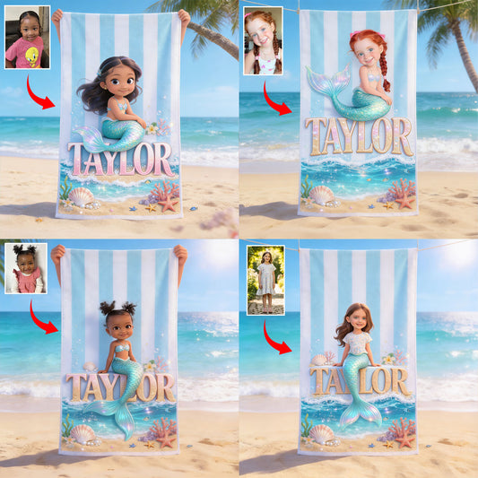 Mermaid Lover, Summer Vibes - Personalized Kid Quick-dry Beach Towel/ Bath Towel