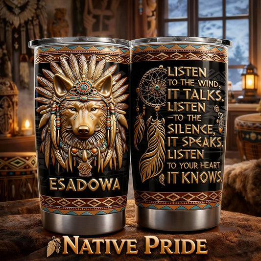 Native Pride, Native American Wolf - Personalized American Indian Tumbler