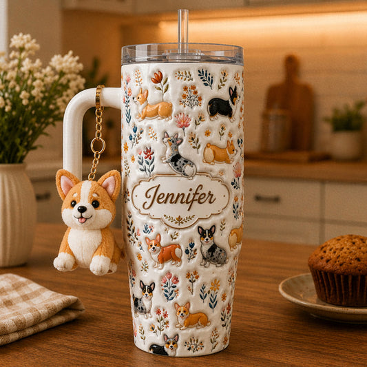 Vintage Dog - Personalized Dog Tumbler With Plush Charm