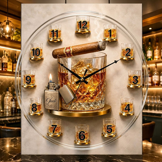 Time For Whiskey & Cigar - Personalized Whisky Acrylic Wall Clock