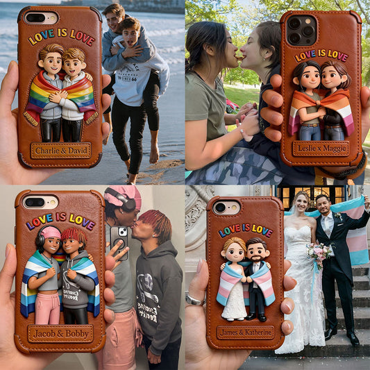 Love Is Love - Personalized LGBT Support 3D Embossed Leather Phone Case