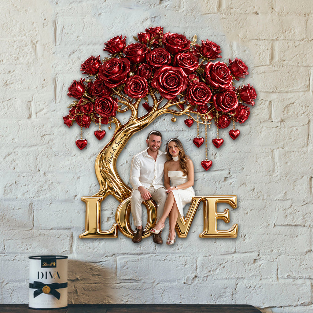 Custom Couple Photo Rose Tree - Personalized Couple 3D Printed Cut Metal Sign