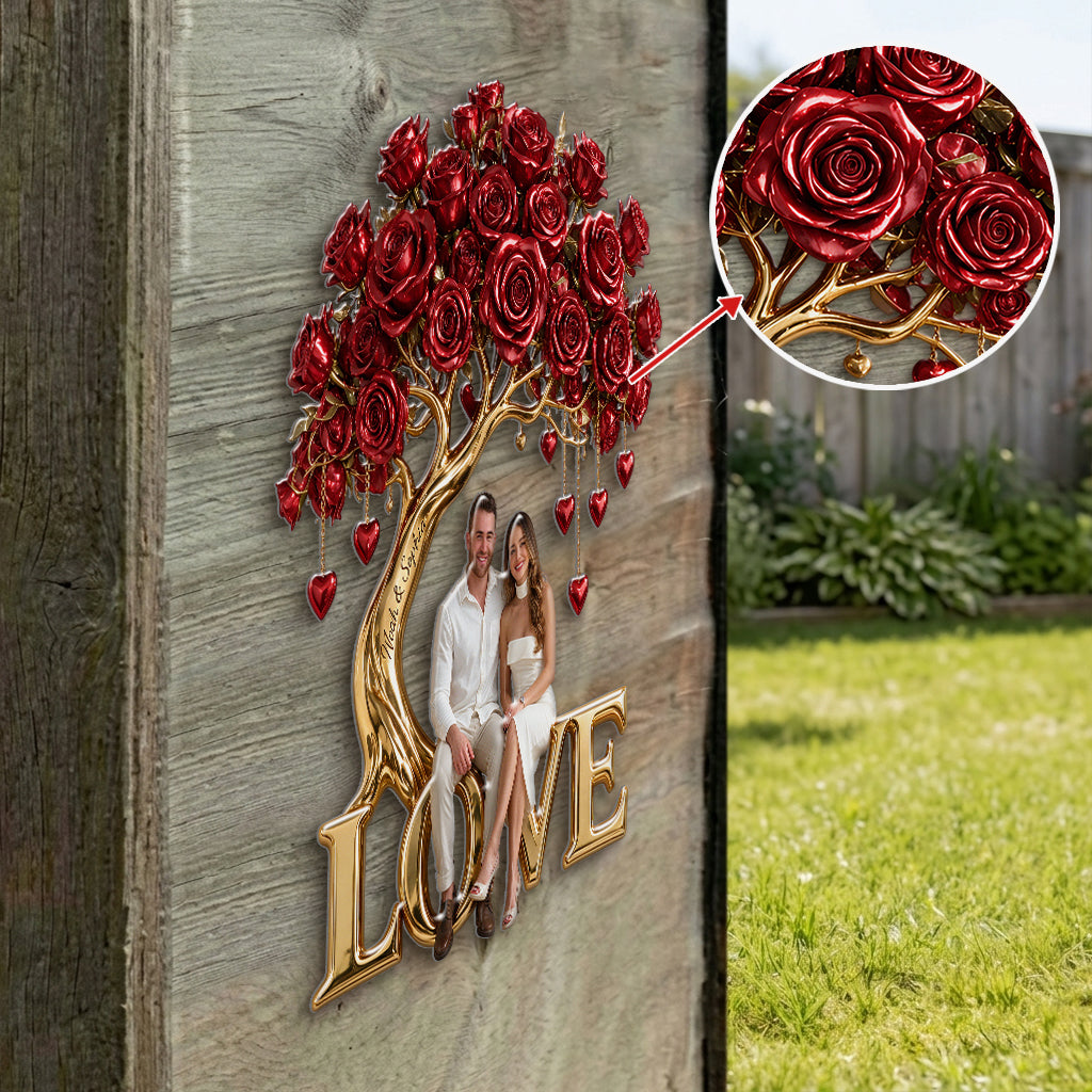 Custom Couple Photo Rose Tree - Personalized Couple 3D Printed Cut Metal Sign