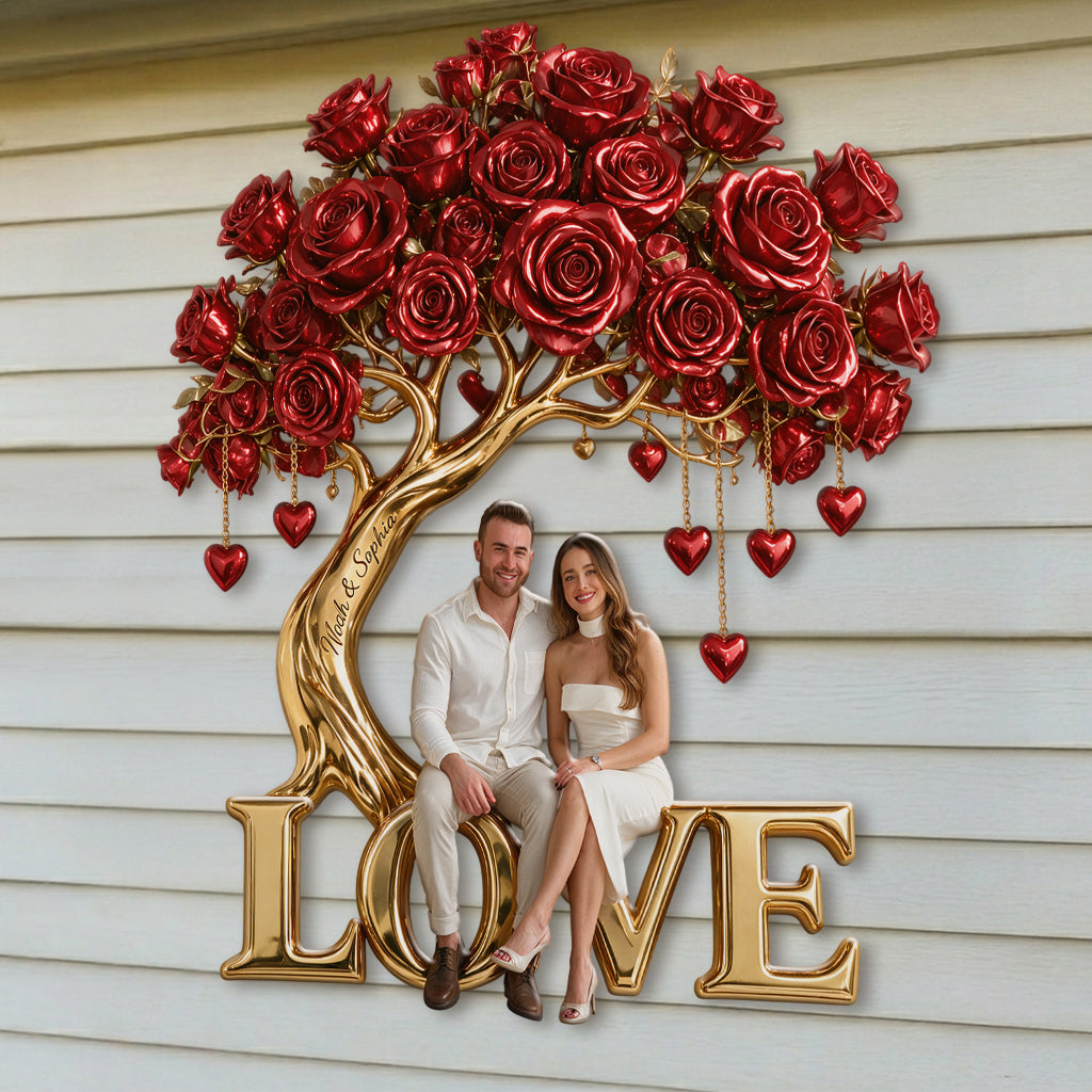 Custom Couple Photo Rose Tree - Personalized Couple 3D Printed Cut Metal Sign