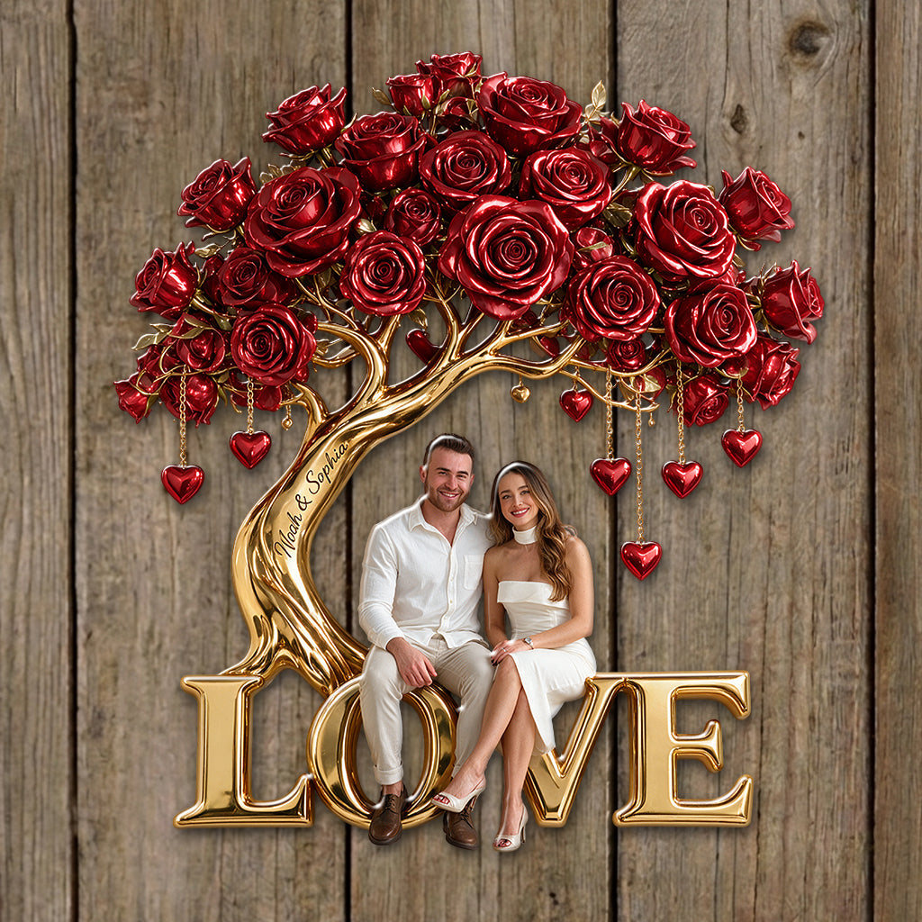 Custom Couple Photo Rose Tree - Personalized Couple 3D Printed Cut Metal Sign