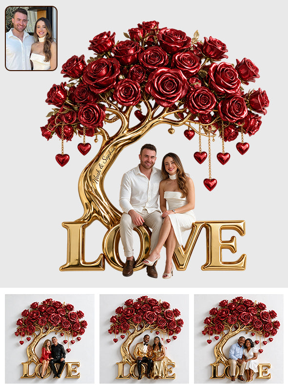 Custom Couple Photo Rose Tree - Personalized Couple 3D Printed Cut Metal Sign