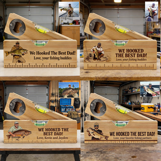 We Hooked The Best Dad - Personalized Fishing Spirit Level Bottle Opener
