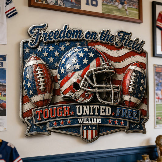 Play For Freedom - Personalized Football 3D Printed Cut Metal Sign
