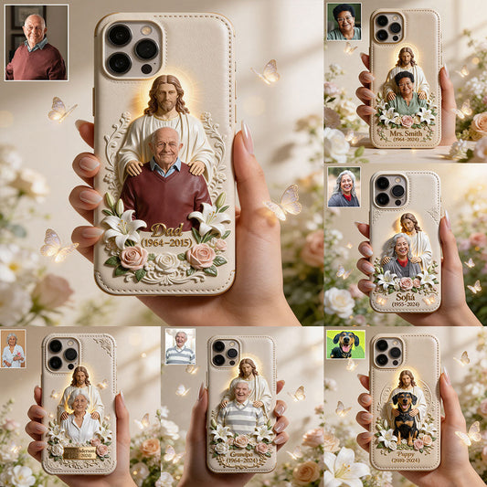 Memorial Gift Idea, Gift for Lost of Loved Ones - Personalized Memorial 3D Embossed Leather Phone Case