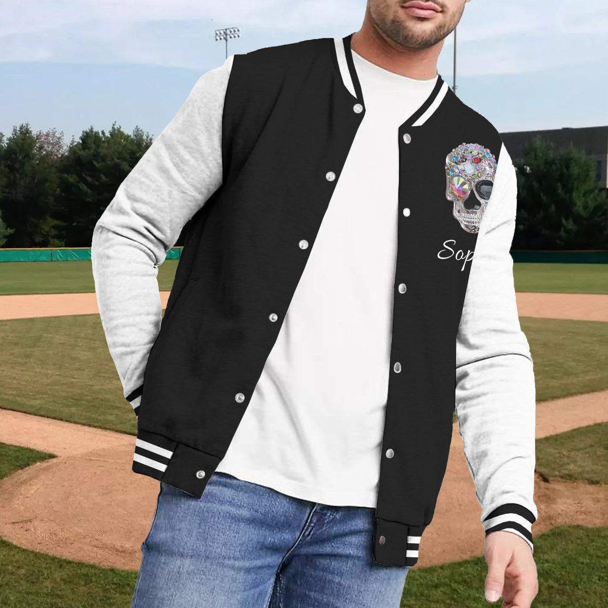 Shiny Skull - Personalized Skull Varsity Jacket