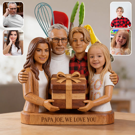 Papa Dad Everything Holder - Personalized Grandpa Wooden Desk Organizer