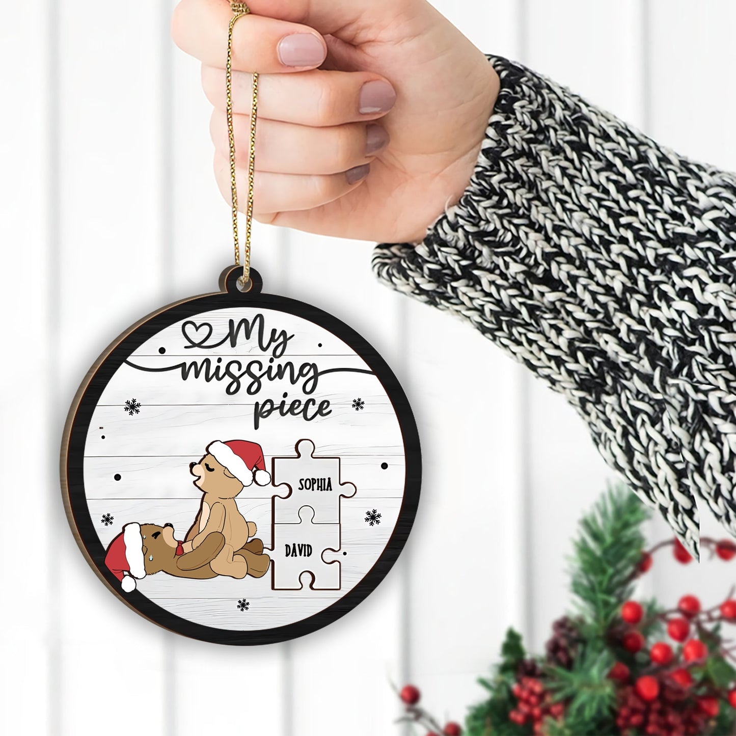 My Missing Piece - Personalized Couple 2 Layered Piece Ornament