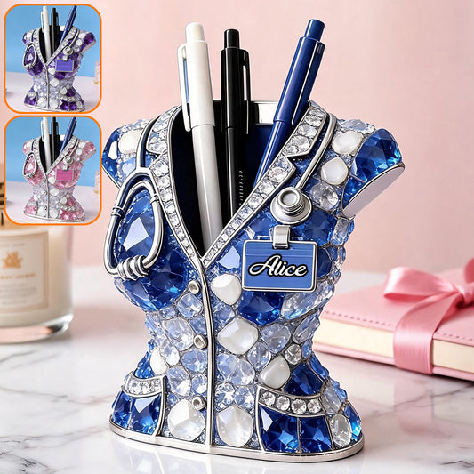 Nurse Outfit Pen Holder - Personalized Nurse Wooden Desk Organizer