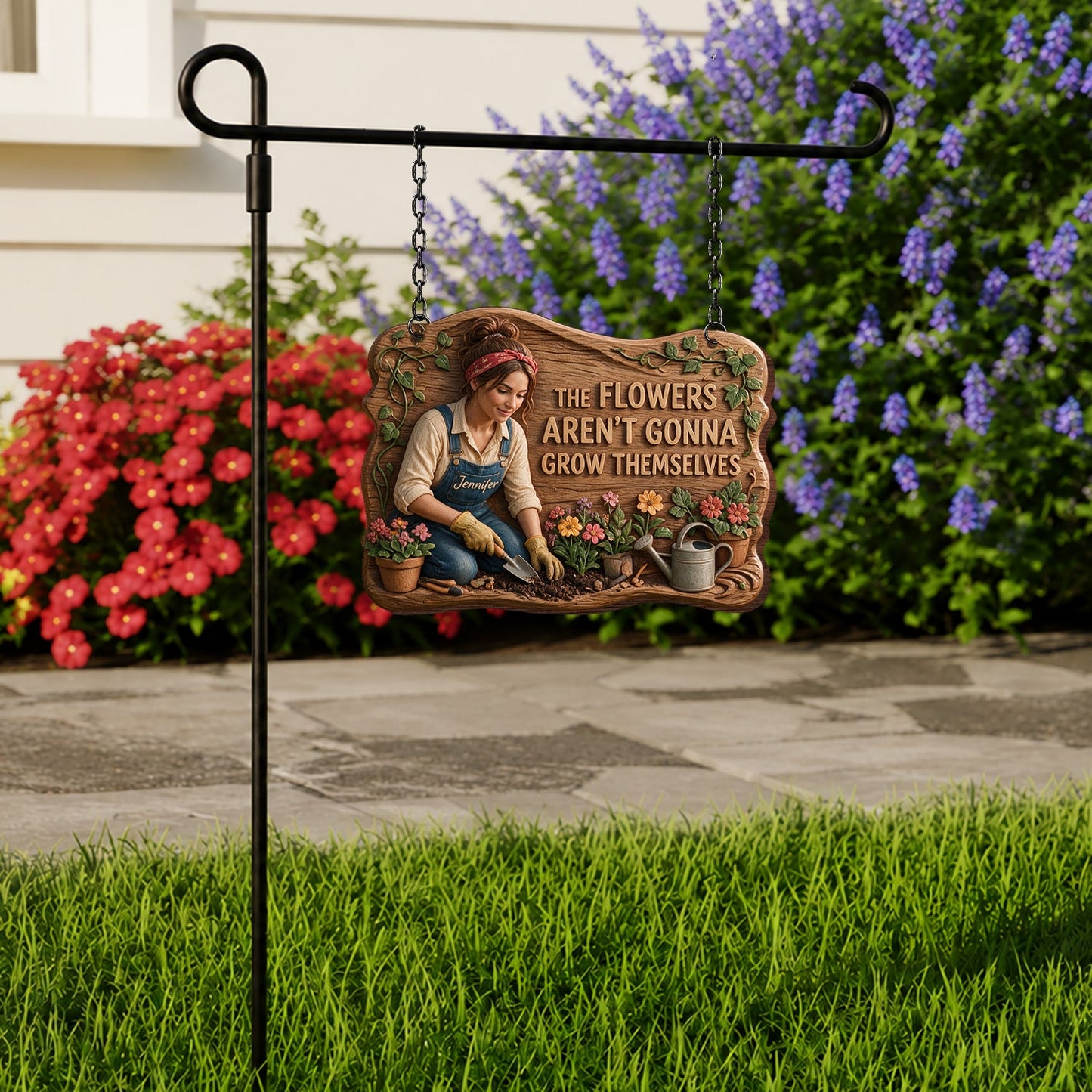 The Flowers Aren't Gonna Grow Themselves - Personalized Gardening Wood Sign With Stake