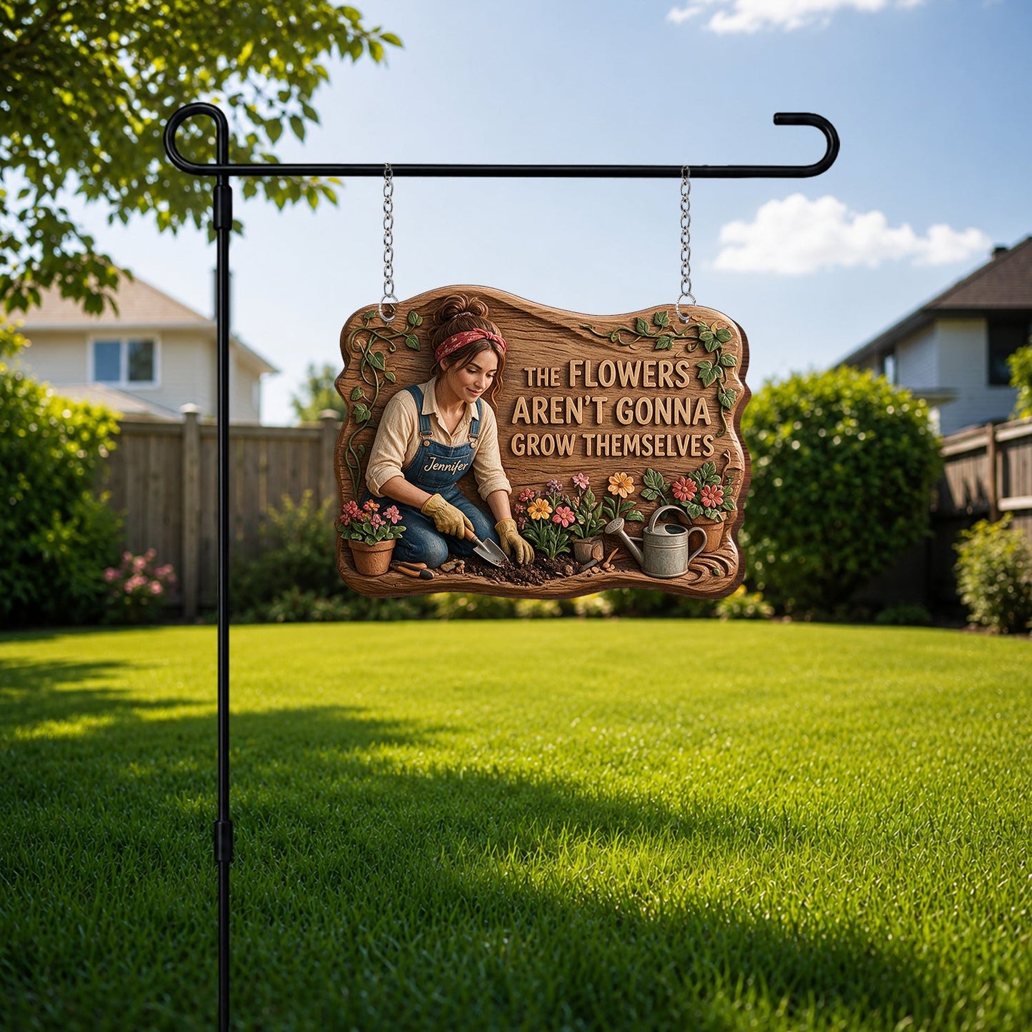 The Flowers Aren't Gonna Grow Themselves - Personalized Gardening Wood Sign With Stake
