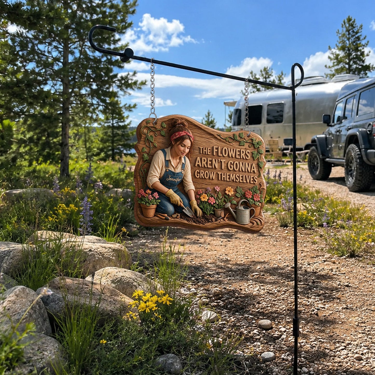 The Flowers Aren't Gonna Grow Themselves - Personalized Gardening Wood Sign With Stake