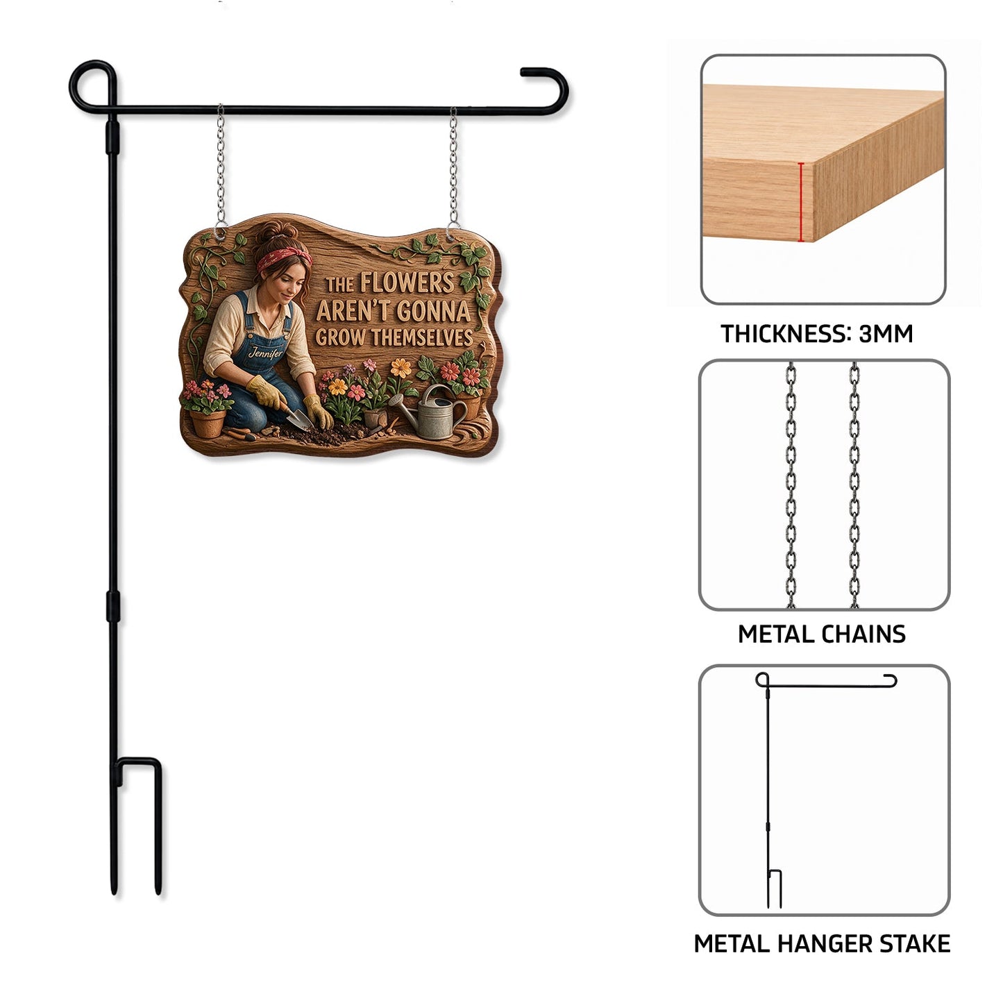 The Flowers Aren't Gonna Grow Themselves - Personalized Gardening Wood Sign With Stake