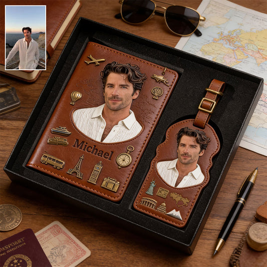 Men Luxury Travel Item - Personalized Travelling Passport Holder & Luggage Tag Set