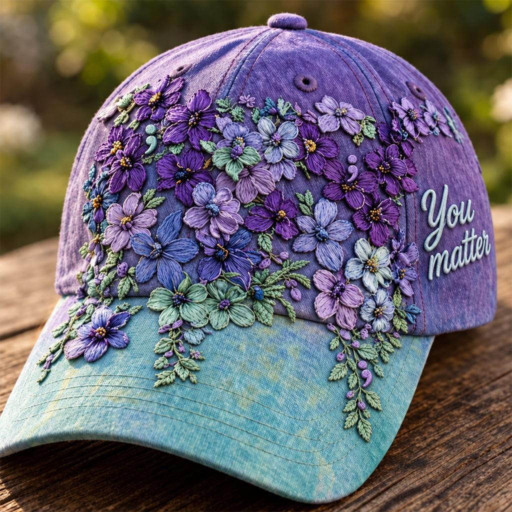 You Matter Teal Purple Semicolon Floral - Personalized Suicide Prevention Classic Cap