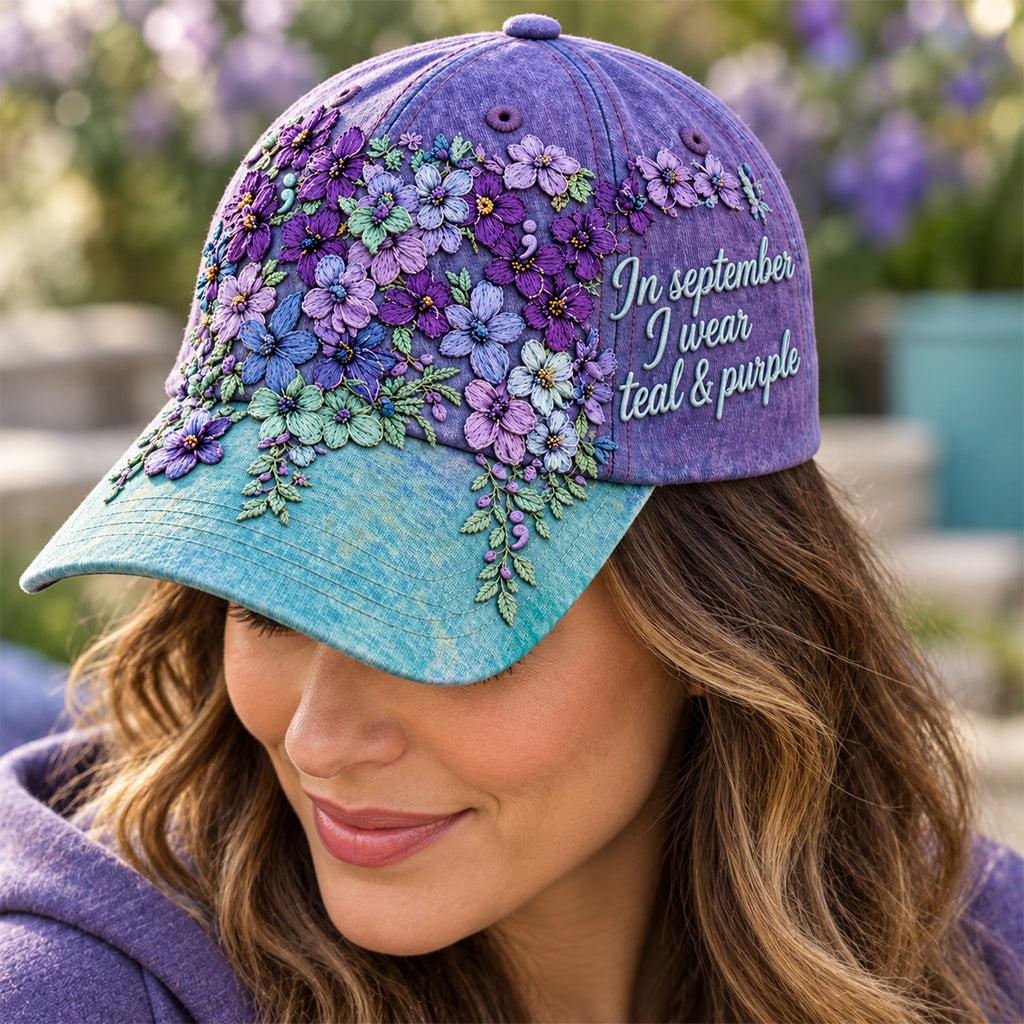 You Matter Teal Purple Semicolon Floral - Personalized Suicide Prevention Classic Cap