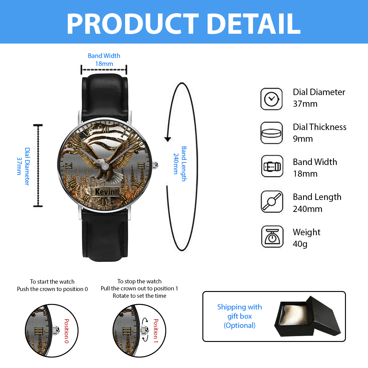 Strong Eagle - Personalized Bald Eagle Hand Watch