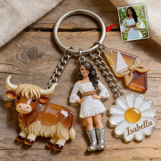 Love Highland Cow - Personalized Highland Cow Premium Keychain With Charms