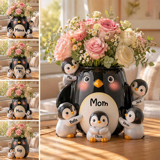 Mother Gift Idea, Penguin Lover - Personalized Penguin Lover Acrylic Pot