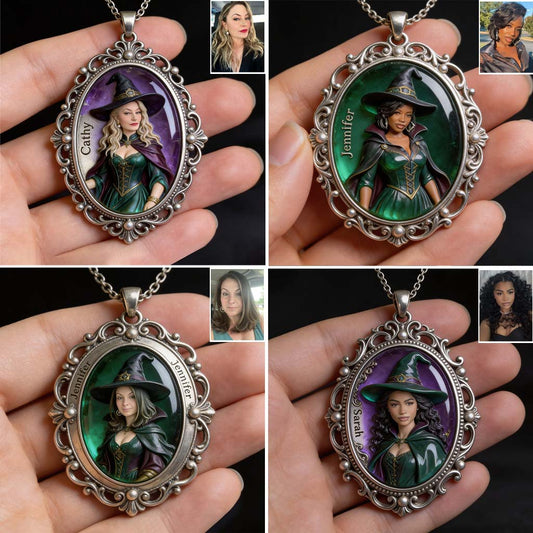 Magic Witch - Personalized Witch Shaped Metal Pendant Necklace
