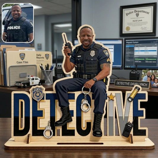 Police Table Name Plate - Personalized Police Officer 2 Layered Big Freestanding