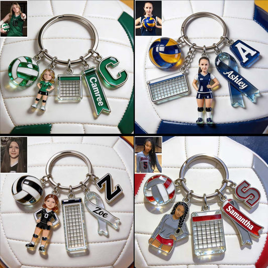Volleyball Gift - Personalized Volleyball Premium Keychain With Charms