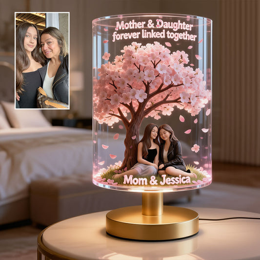 Mother And Daughter Love - Personalized Mother Table Lamp With Wood Base