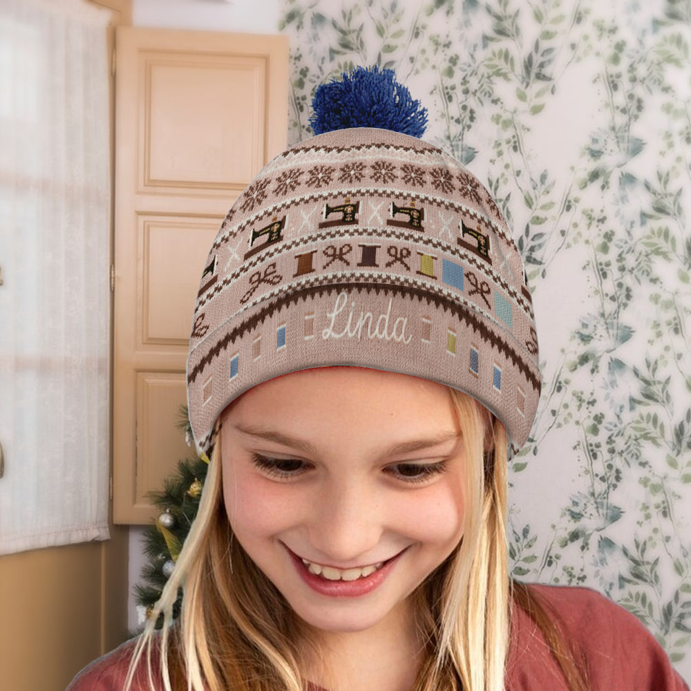Sewing Machine & Thread Spool - Personalized Sewing Beanie Hat