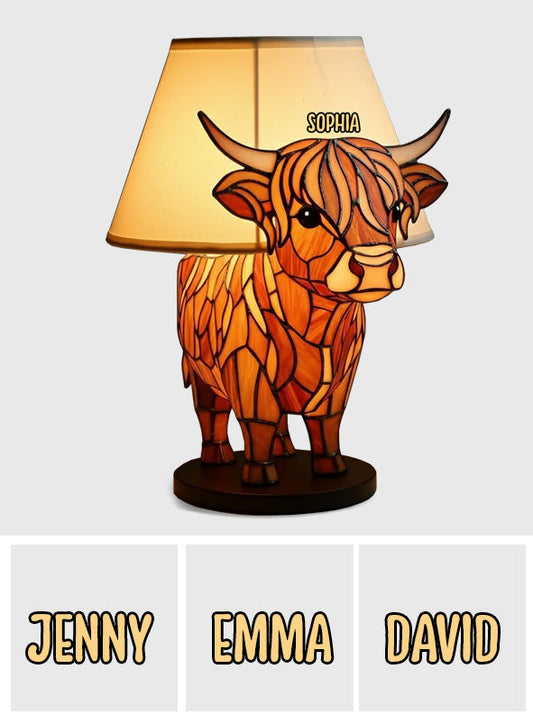 Table Lamp Cute Highland Cow - Personalized Highland Cow Acrylic LED Night Light