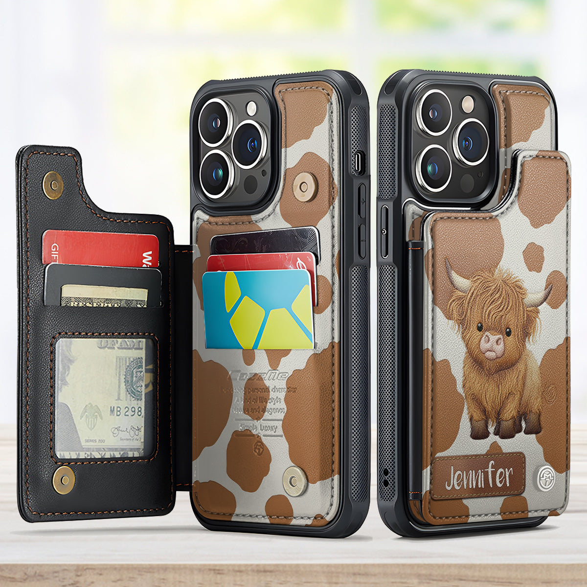 Love Highland Cow - Personalized Highland Cow Fully Printed Wallet Phone Case