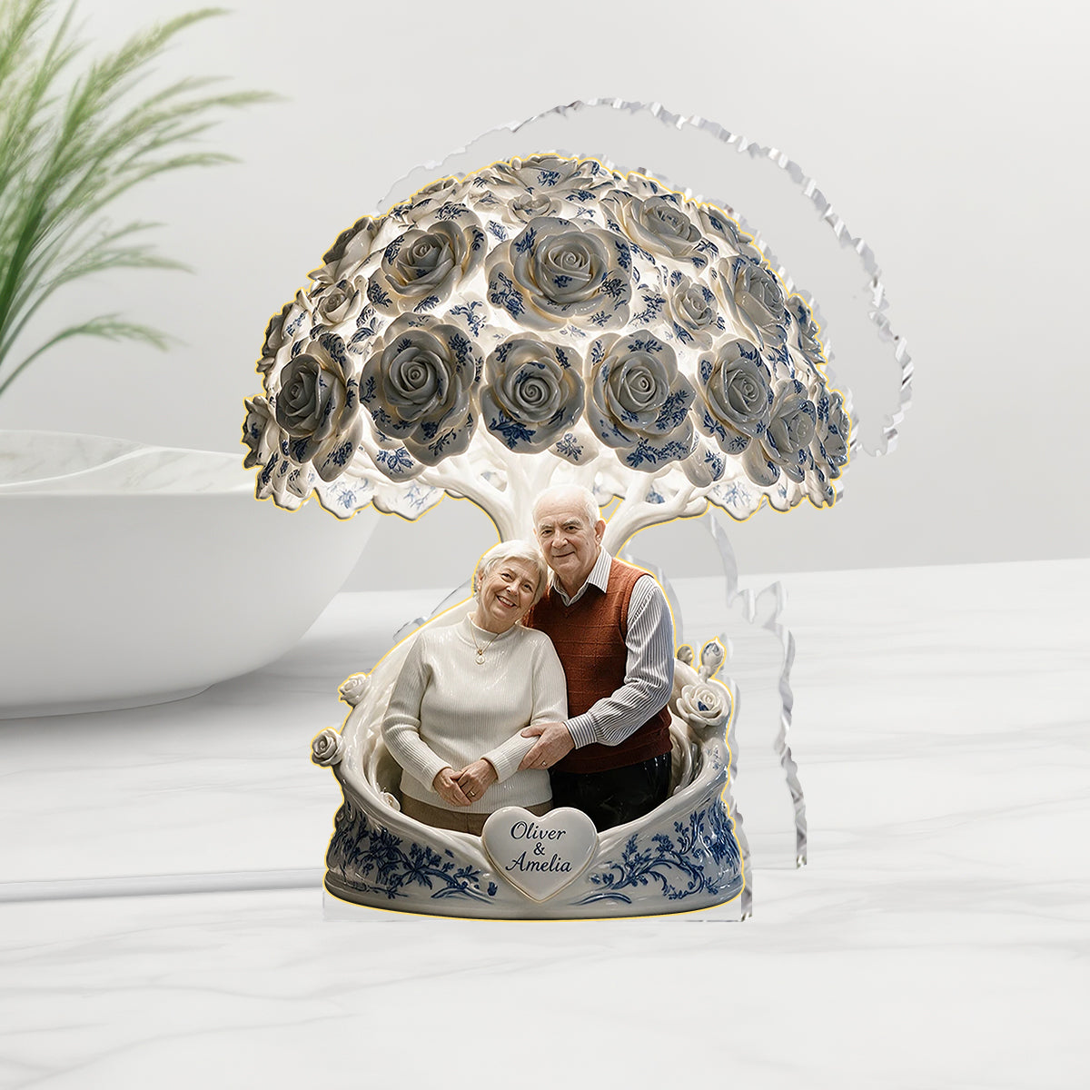 Toile de Jouy Rose Tree - Personalized Couple Acrylic LED Night Light