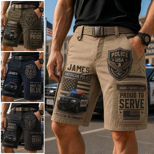 Police Officer Gift - Personalized Police Officer Cargo Shorts With Belt