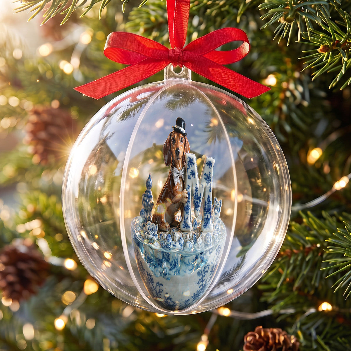 Toile de Jouy Dog - Personalized Dog Acrylic Ball Ornament