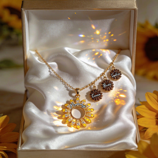 To My Mom Sunflower - Personalized Mother Metal Necklaces With Pendants